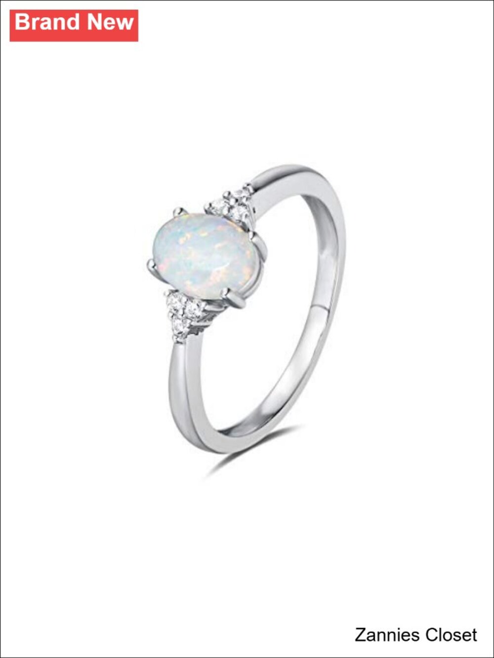 💍 FANCIME Sterling Silver Created Opal Halo Engagement Ring Size 4